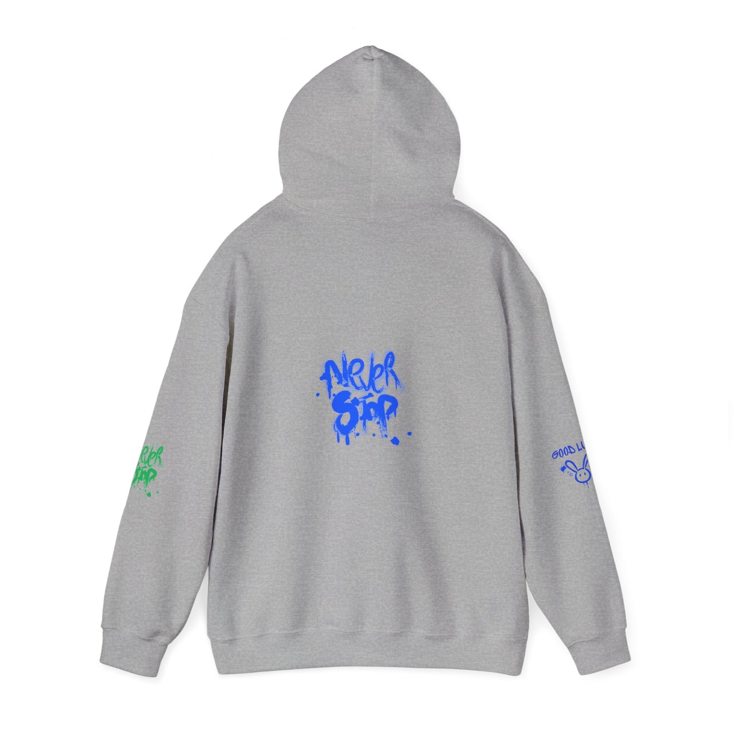 Good Luck Never Stop Unisex Heavy Blend Hooded Sweatshirt | Lucky Easter Bunny Design