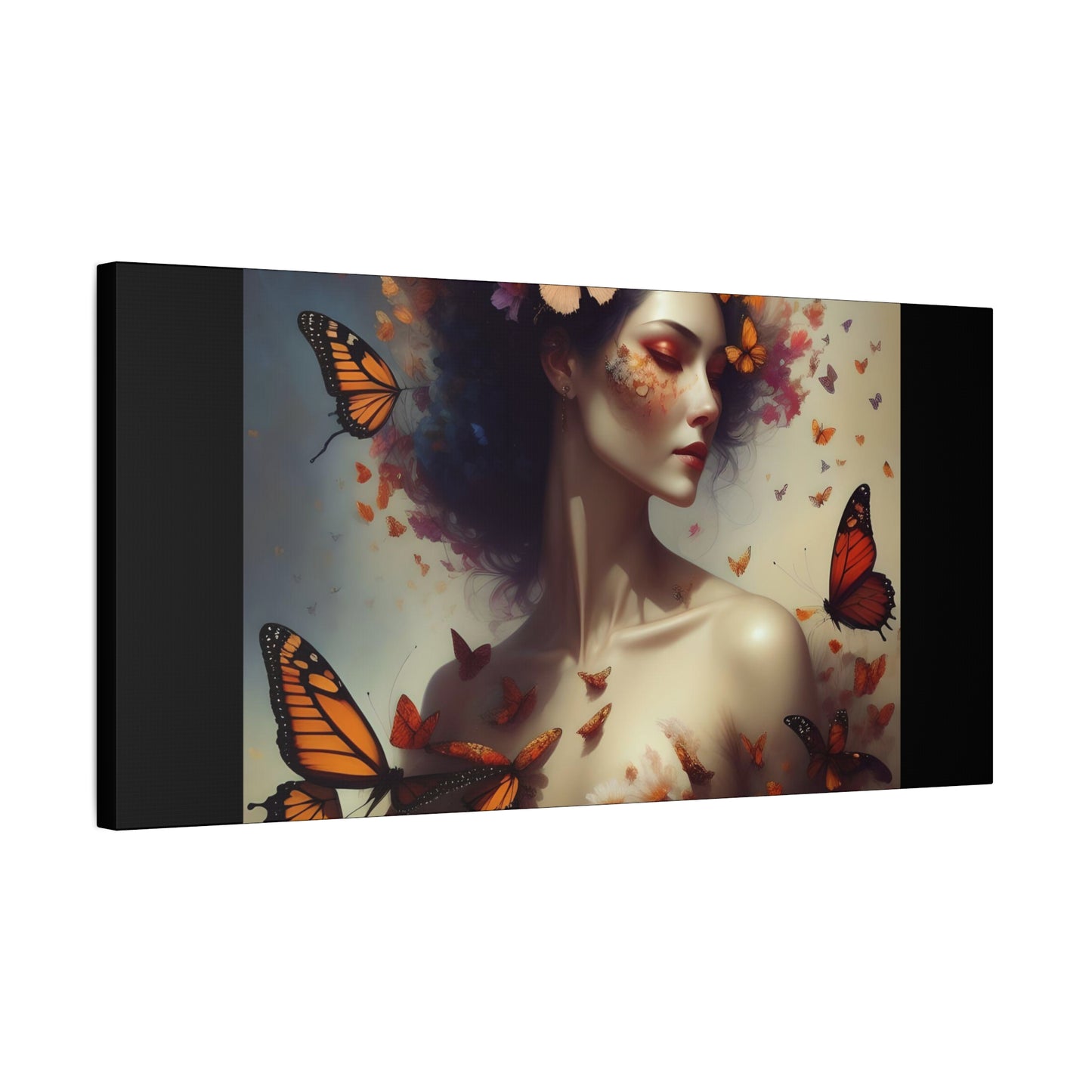 Canvas Wall Art - Butterfly Woman Print, Floral Home Decor, Unique Gift for Nature Lovers, Birthday Decoration, Whimsical Art