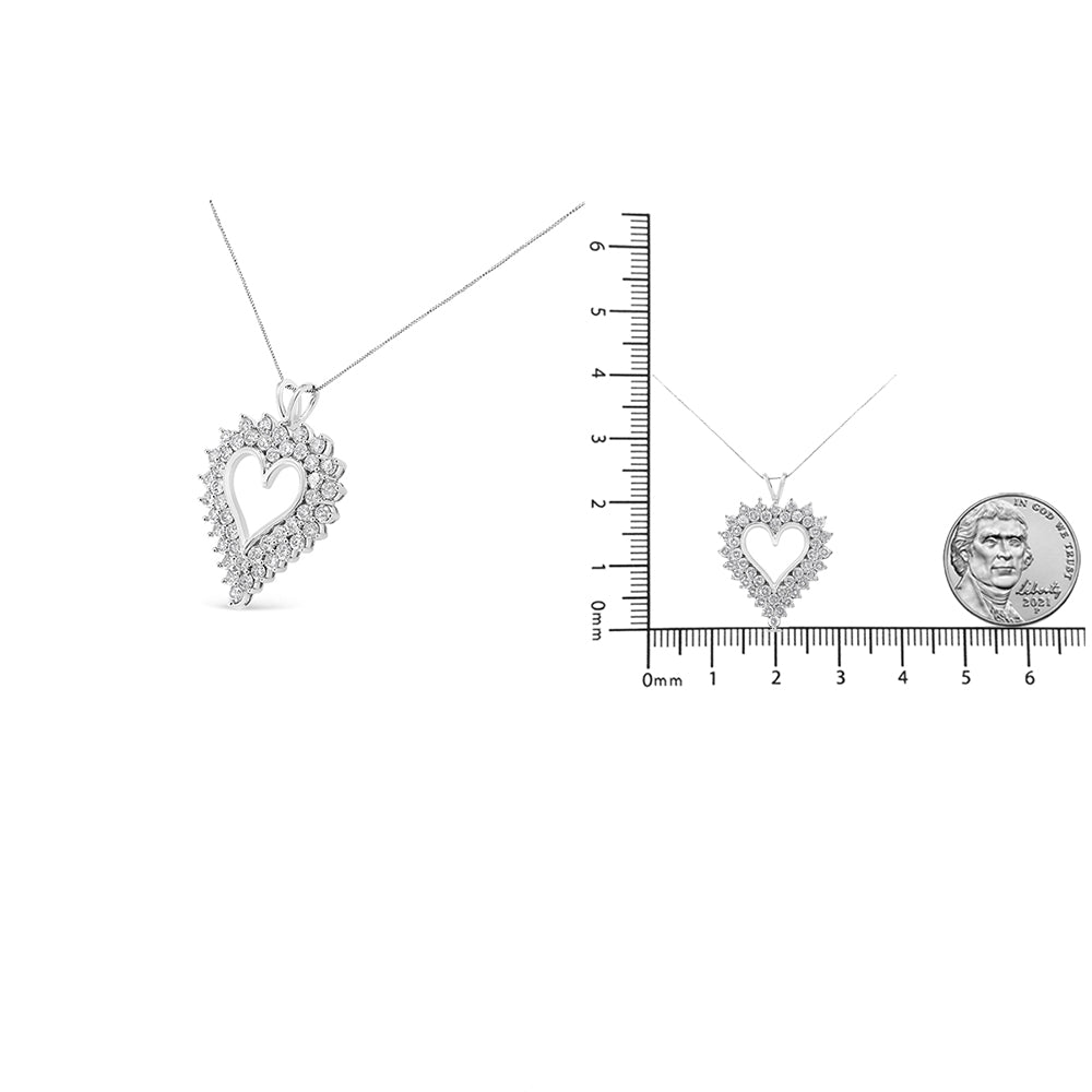 .925 Sterling Silver 4 Cttw Round-Cut Double Row Composite Diamond Heart 18" Pendant Necklace (K-L Color, I1-I2 Clarity)-4