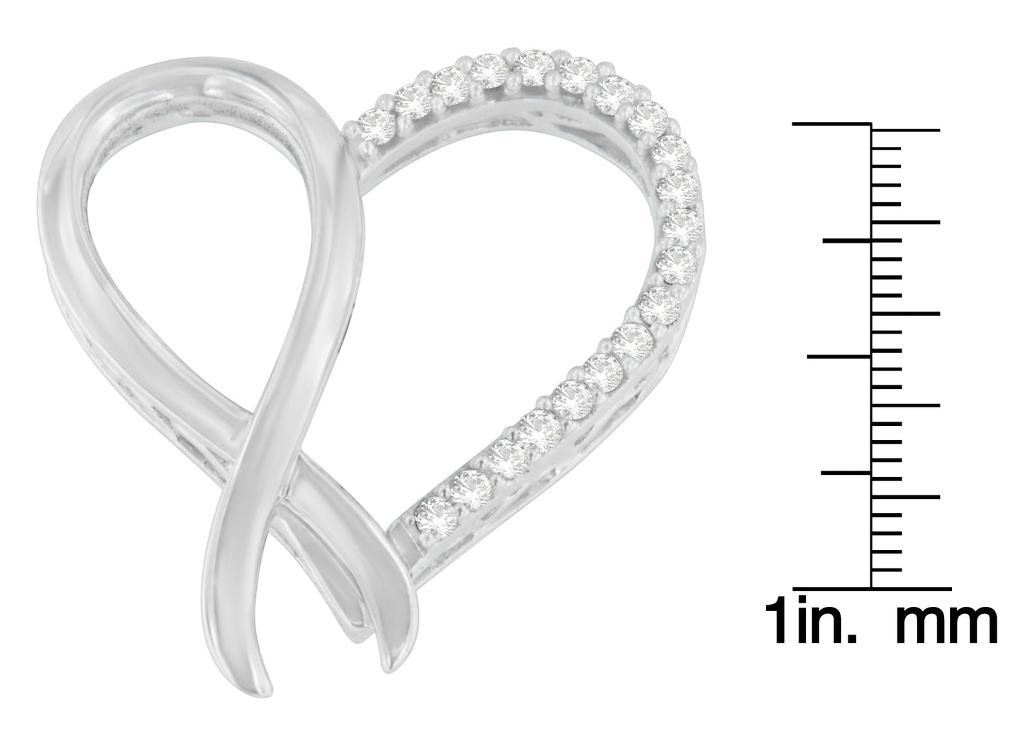 .925 Sterling Silver 1/4 cttw Round Cut Diamond Ribbon and Heart Accent Pendant Necklace (H-I, I2-I3)-2