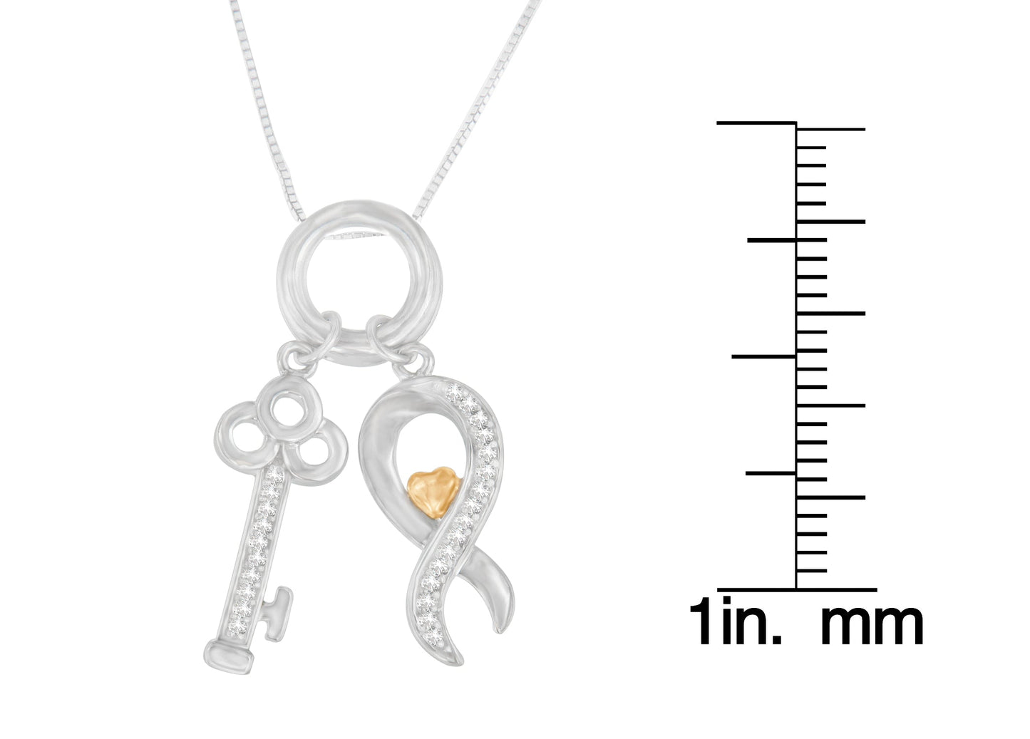 Two Tone .925 Sterling Silver 1/6 cttw Diamond Symbol Key Pendant Necklace (H-I, I1-I2)-3