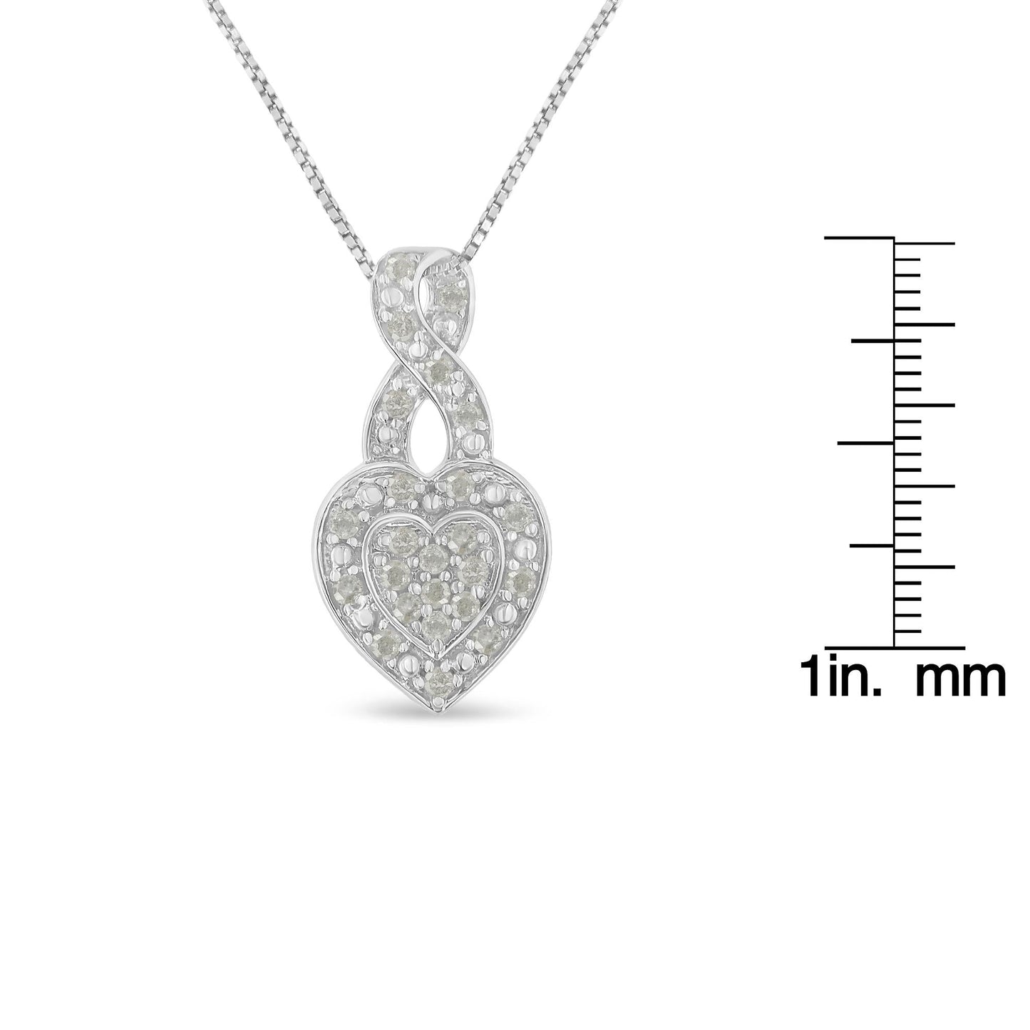 .925 Sterling Silver 1/3 Cttw Diamond Awareness Ribbon Halo Heart 18" Pendant Necklace (I-J Color, I2-I3 Clarity)-4