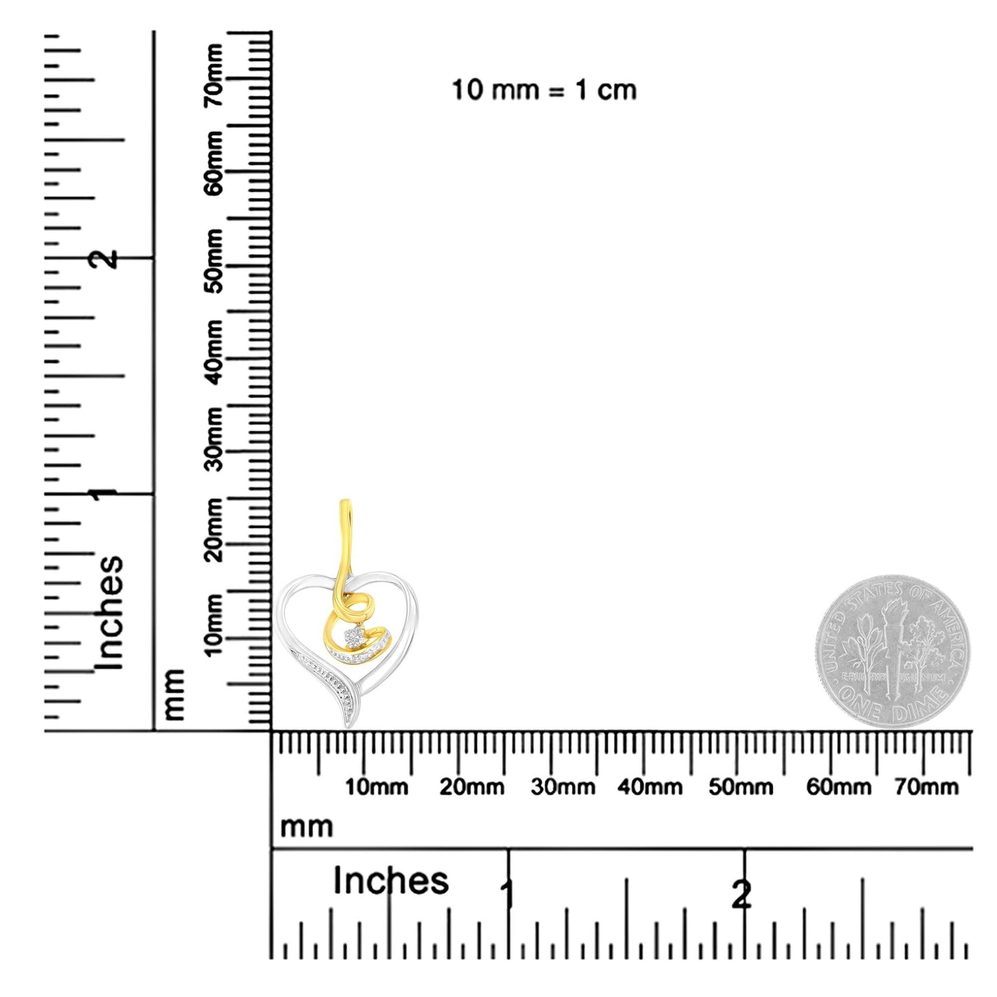 Espira 10K Two-Tone Yellow & White Gold .03 Cttw Diamond-Accented Round-Cut Diamond Swirl Open Heart 18" Pendant Necklace (I-J Color, I2-I3 Clarity)-4