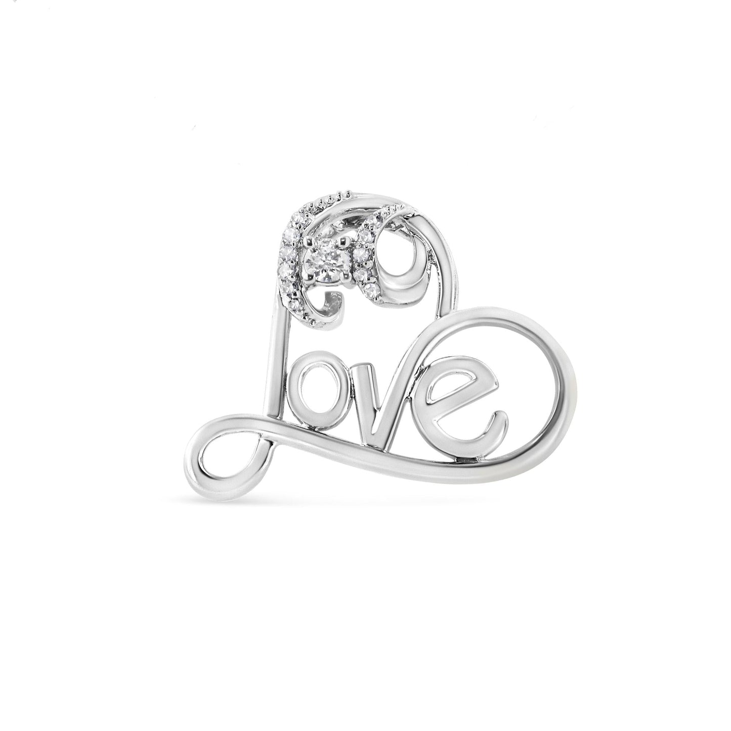 .925 Sterling Silver 1/10 Cttw Round Brilliant-Cut Diamond Accented Open Heart with Love 18" Pendant Necklace (H-I Color, I1-I2 Clarity)-4