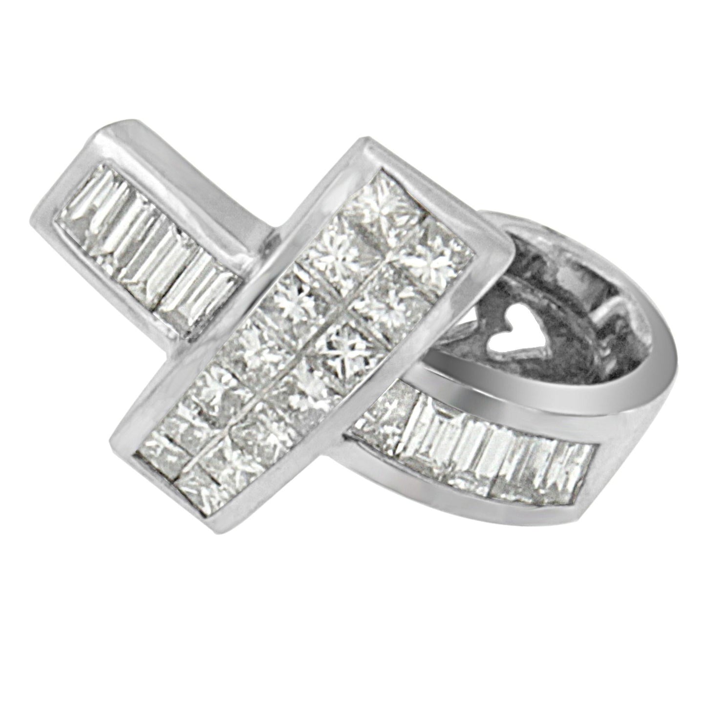 14K White Gold 2 cttw Princess and Baguette Cut Diamond Ribbon Pendant Necklace (H-I, SI-SI2)-4