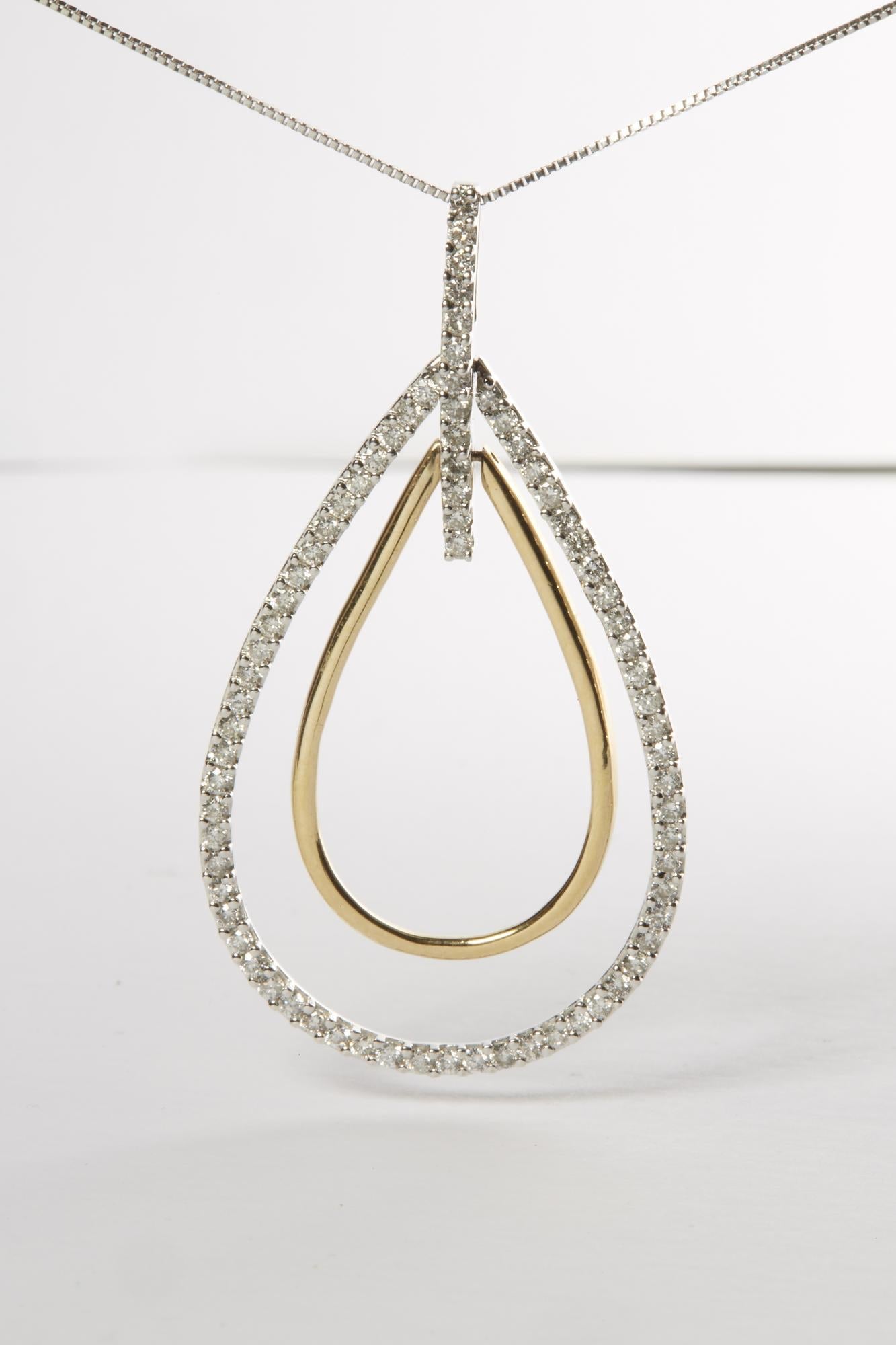 14K Two-Tone Gold Round Cut Diamond Double Burst Pendant Necklace (1.00 cttw, H-I Color, SI2-I1 Clarity)-4