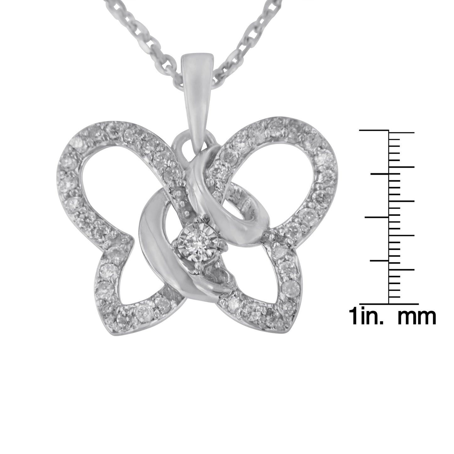 .925 Sterling Silver 1/4 cttw Prong-Set Diamond Butterfly 18" Pendant Necklace (H-I Color, I1-I2 Clarity)-4