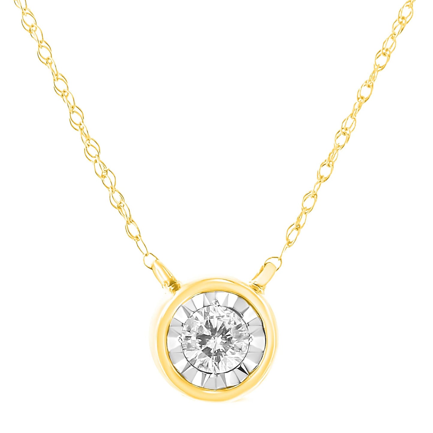 10K Gold Round Brilliant-Cut Diamond Modern Bezel-Set Solitaire Pendant Necklace (J-K Color, I2-I3 Clarity) - 16" with 2" Extender-4