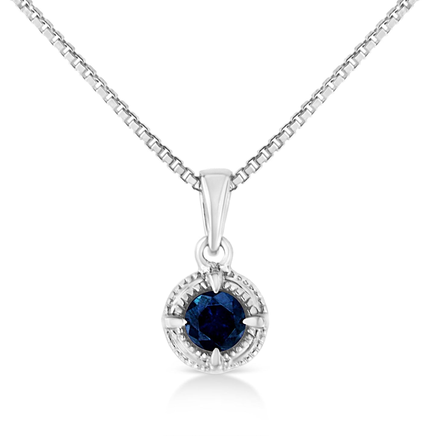 .925 Sterling Silver Treated Color Diamond Solitaire 18" Milgrain Pendant Necklace-4