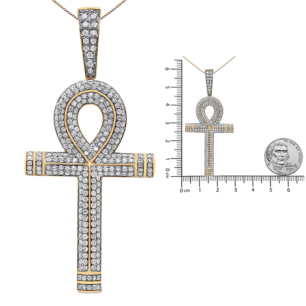 10K Yellow Gold 1 7/8 Cttw Round Diamond Ankh Cross Pendant Necklace for Men (H-I Color, SI1-SI2 Clarity) - NO CHAIN INCLUDED-3