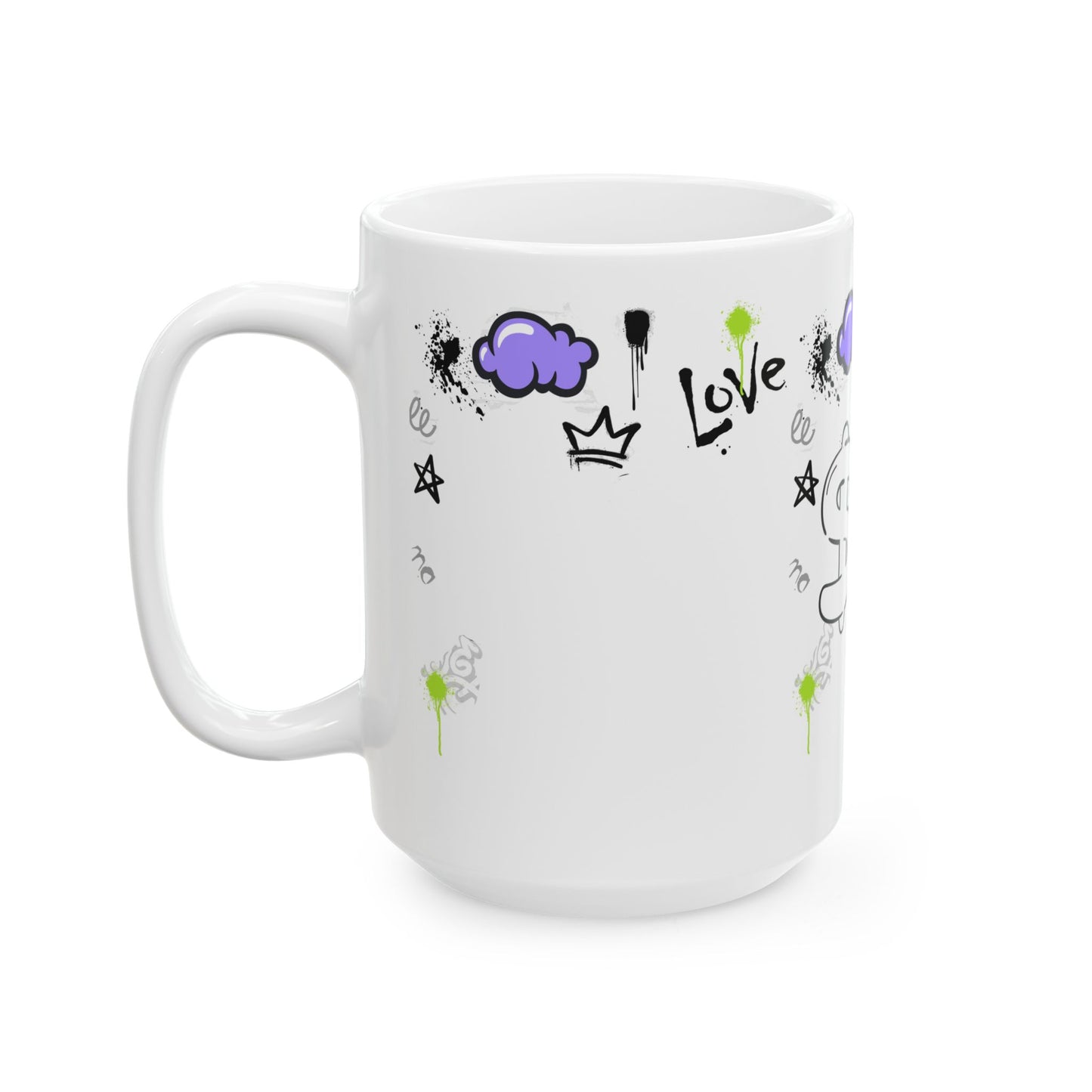 Trendy LOVE Graffiti Ceramic Mug, Unique Gift for Teens, Street Art Coffee Cup, Fun Drinkware for Birthdays, Cool Personalized Cup