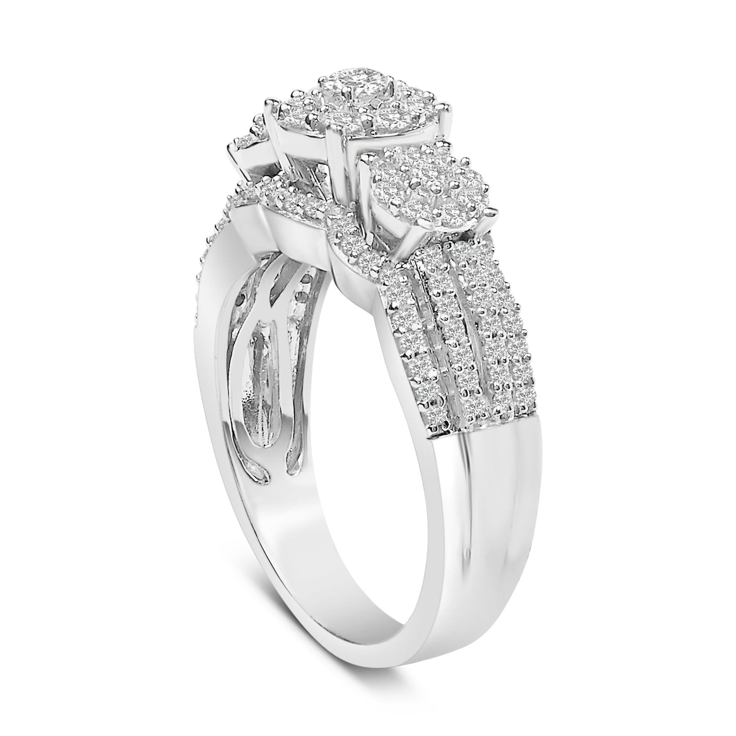 .925 Sterling Silver 1.0 Cttw Diamond Engagement Ring and Soldered Wedding Band Set-4