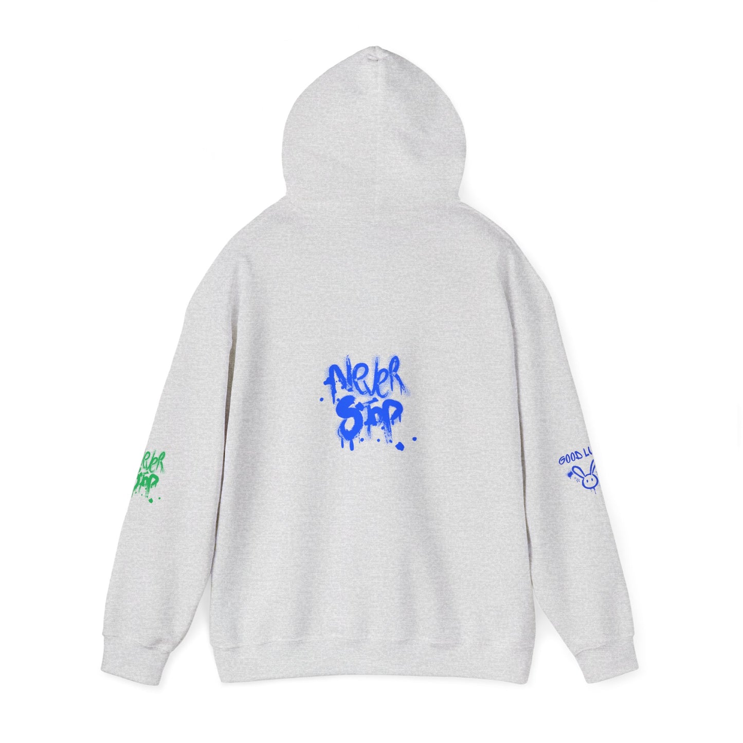 Good Luck Never Stop Unisex Heavy Blend Hooded Sweatshirt | Lucky Easter Bunny Design