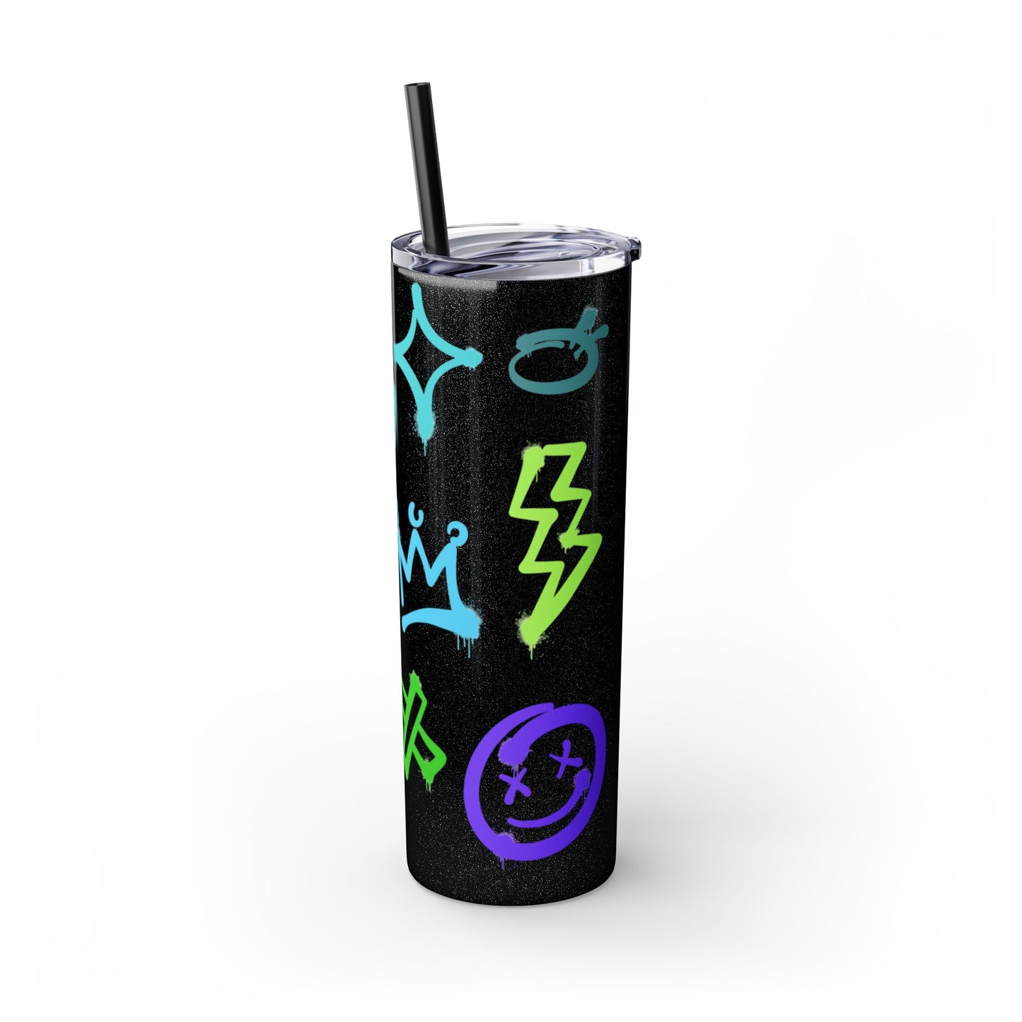 Trendy Skinny Tumbler with Straw, 20oz | Unique Graffiti Style Drinkware for Teens, Gifts, Parties, and Everyday Use
