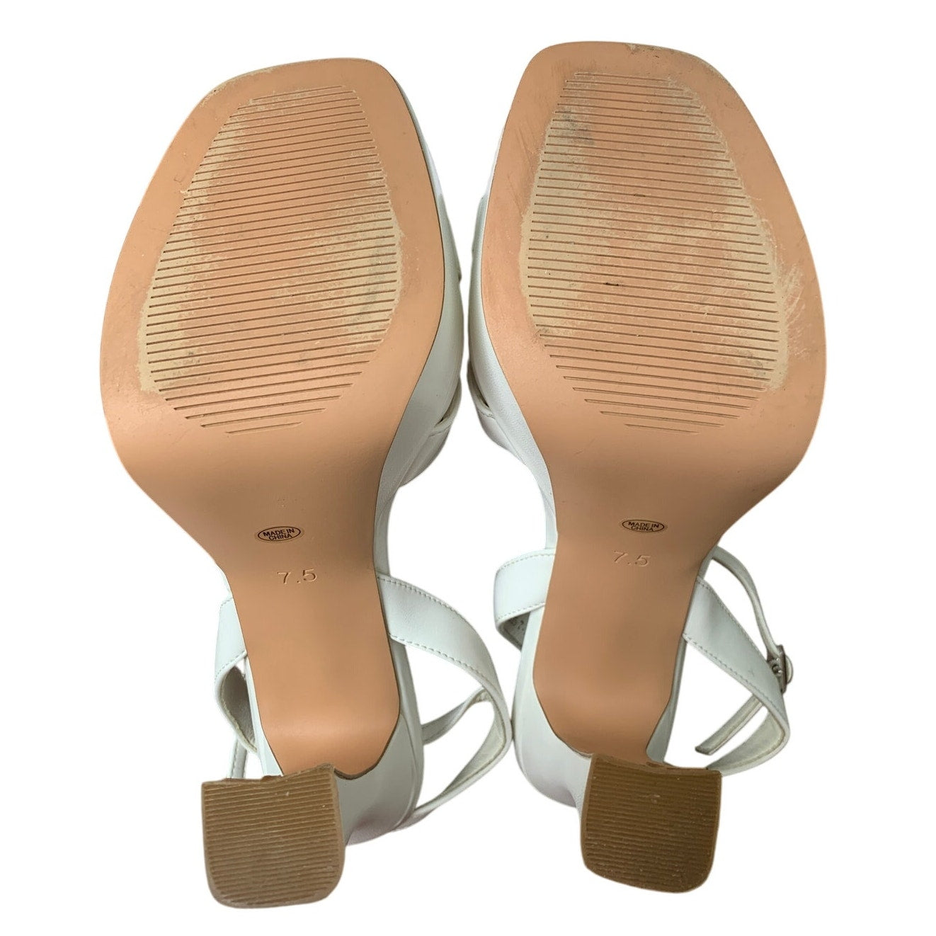 Dumjey Womens Size 7.5 White Open Toe 5" Block Heel Platform Sandal Shoes