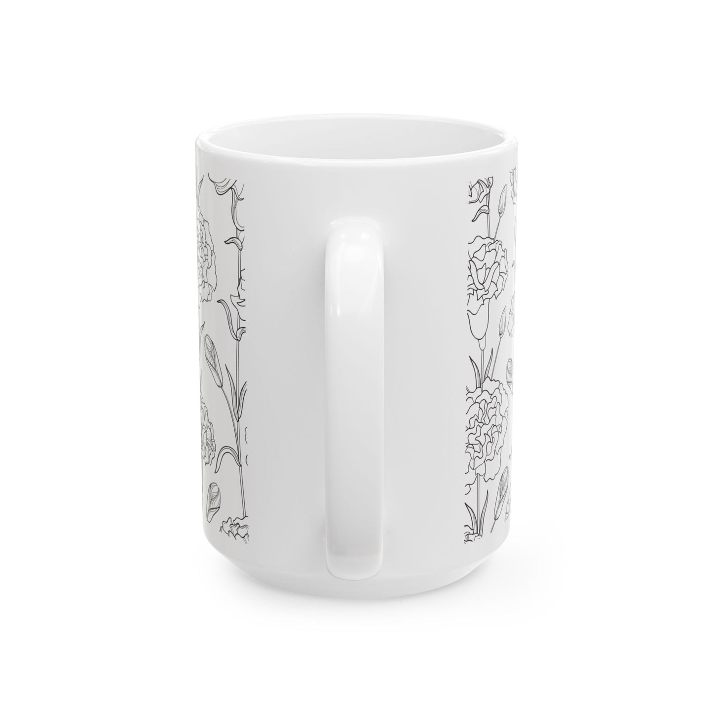 Floral Elegance Ceramic Mug, 11oz, 15oz, Gift for Her, Home Decor, Mother's Day, Coffee Lover, Minimalist Style