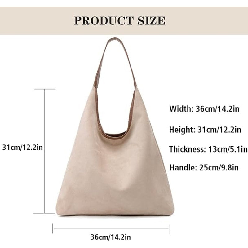 Womens Beige Suede Magnetic Closure Hand Bag w Small Brown Faux Leather Bag