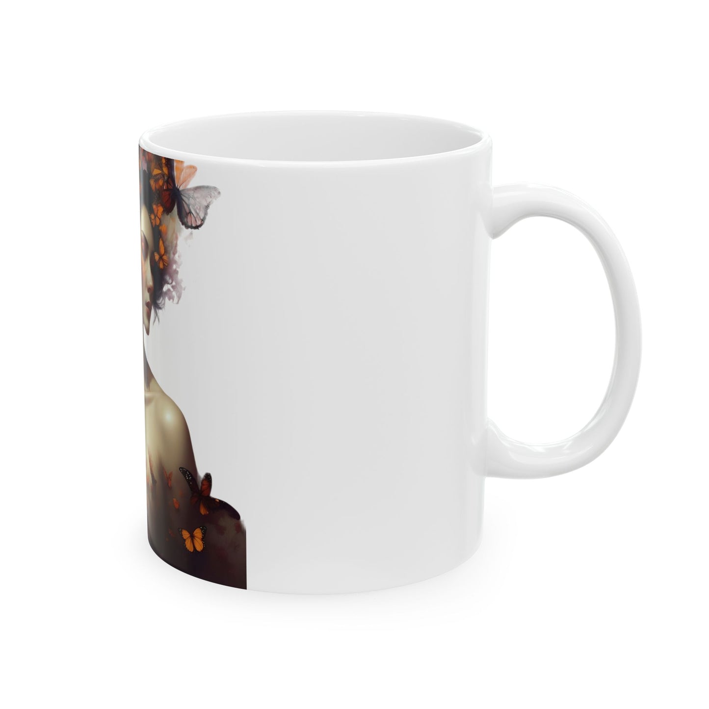 Enchanting Butterfly Woman Ceramic Mug - Artistic Coffee Cup, Tea Mug, Unique Gift for Art Lovers, Nature Lovers, Birthday, Home Decor