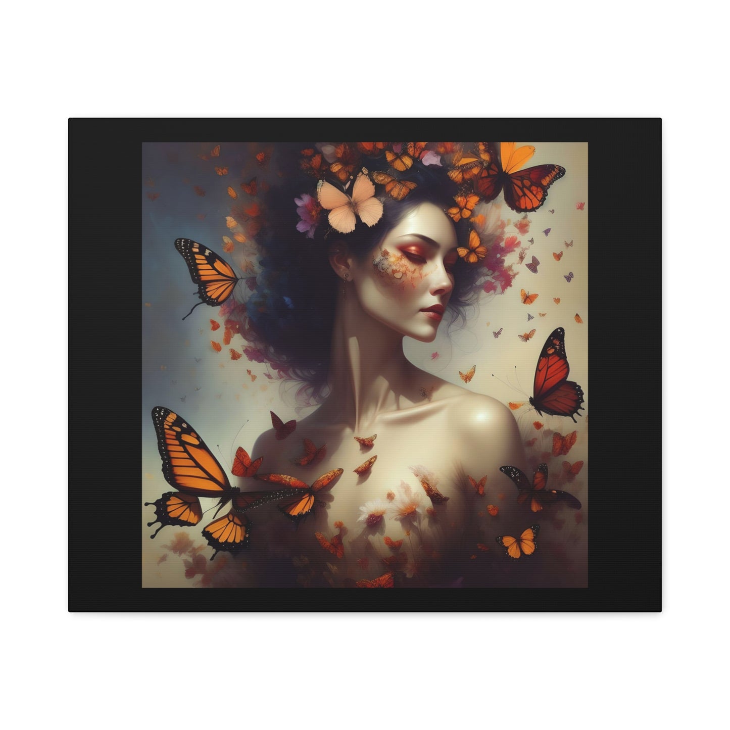 Canvas Wall Art - Butterfly Woman Print, Floral Home Decor, Unique Gift for Nature Lovers, Birthday Decoration, Whimsical Art