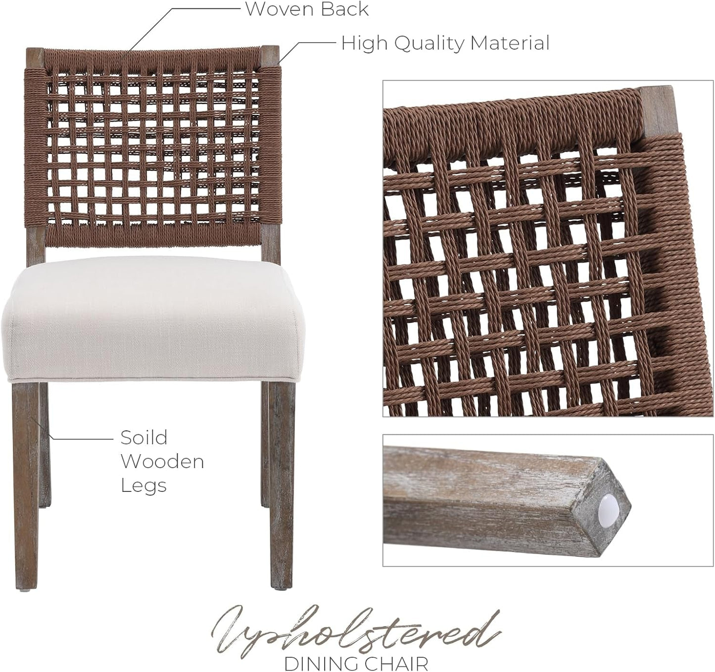 Beige Linen Upholstered Dining Chairs Midcentury Modern-4