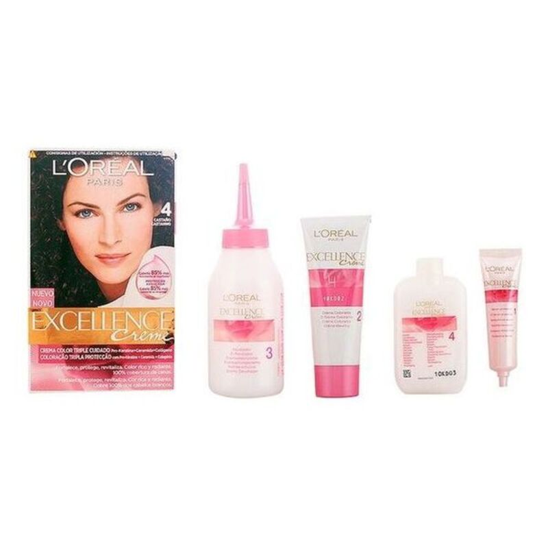 Permanent Dye L'Oreal Make Up Excellence Nº 4-Castano 192 ml-0