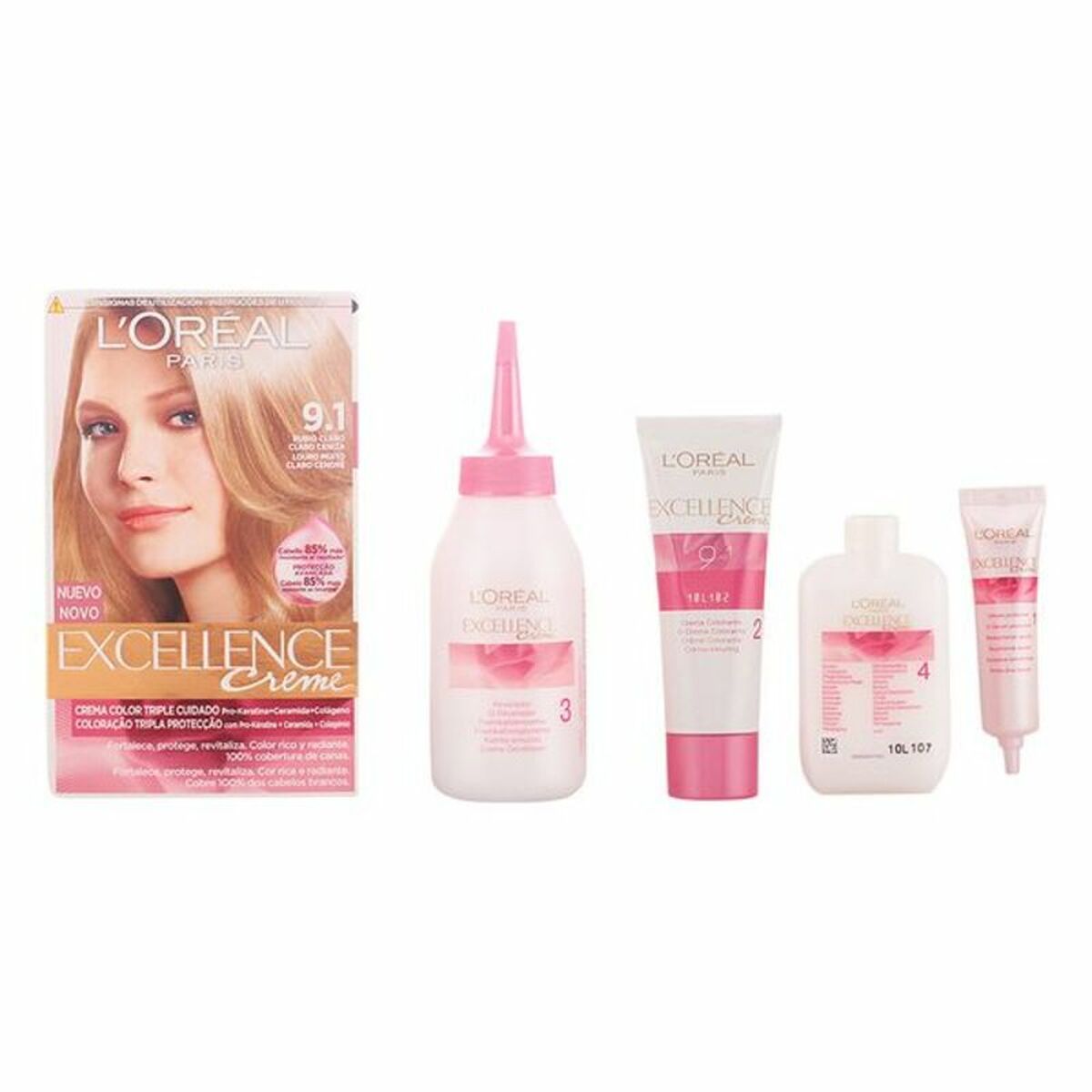 Permanent Dye L'Oreal Make Up Excellence Nº 9,1 Rubio Claro Claro Ceniza Nº 9,1-Rubio Claro Claro Ceniza 192 ml-0