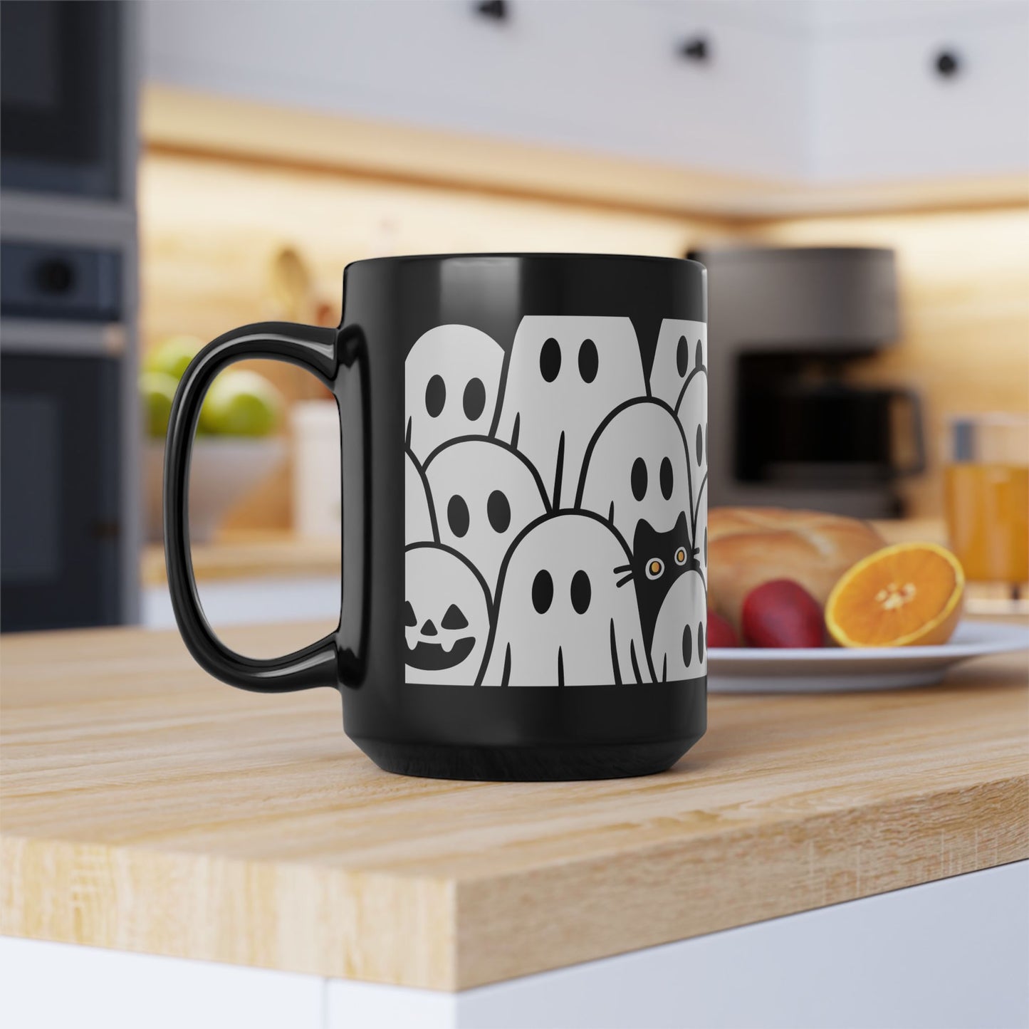 Halloween Ghosts Black Mug - Spooky Coffee Cup, Cute Mug for Halloween, Ghost Lovers, Unique Gift, 11oz & 15oz options