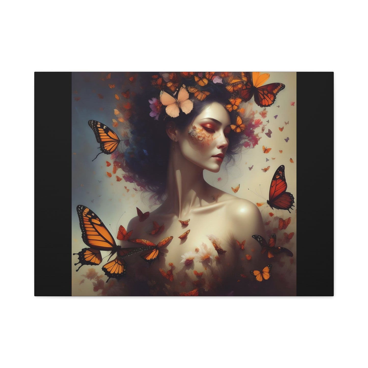 Canvas Wall Art - Butterfly Woman Print, Floral Home Decor, Unique Gift for Nature Lovers, Birthday Decoration, Whimsical Art