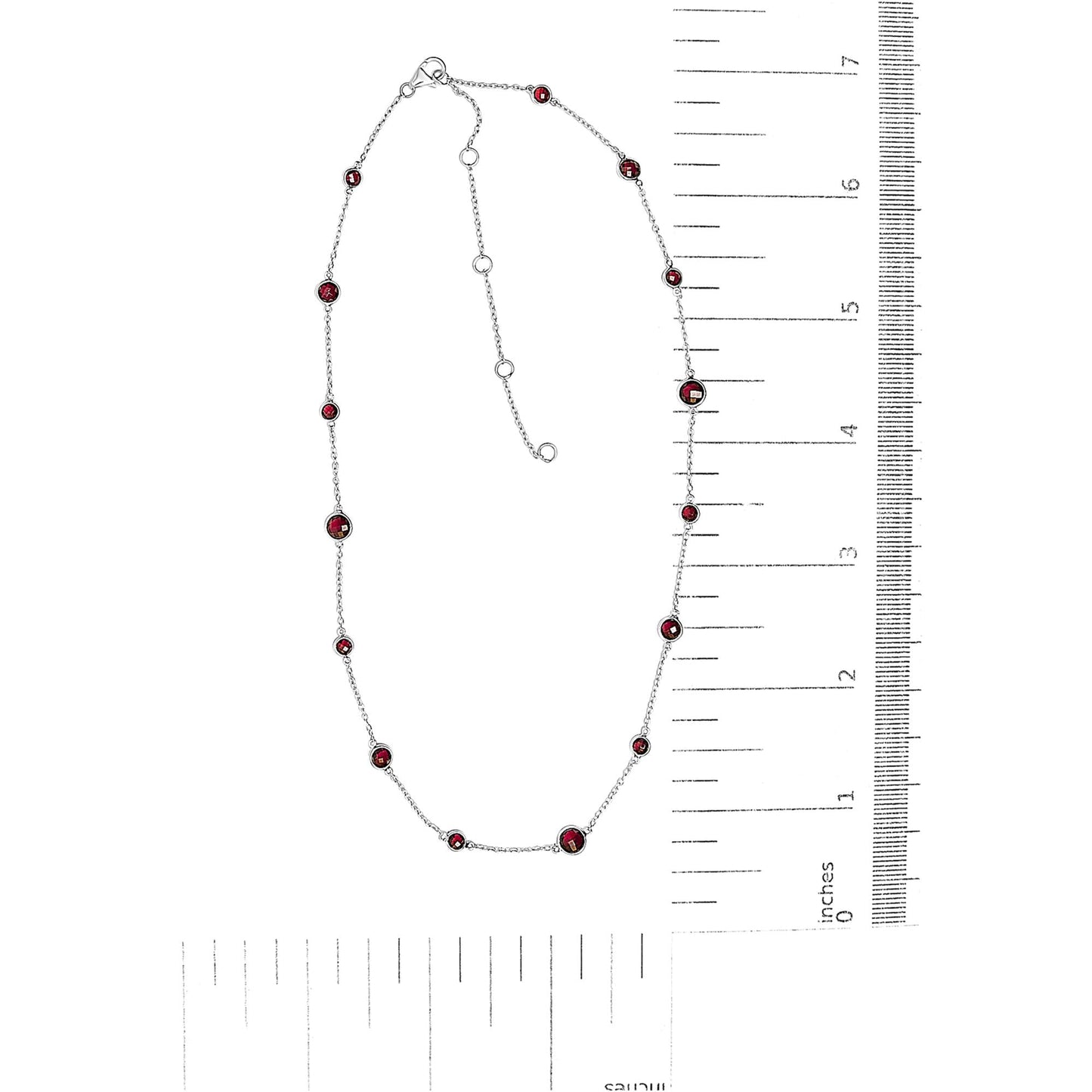 .925 Sterling Silver Checkerboard Cut Red Garnet Bezel Station Necklace - 22" Inches-4