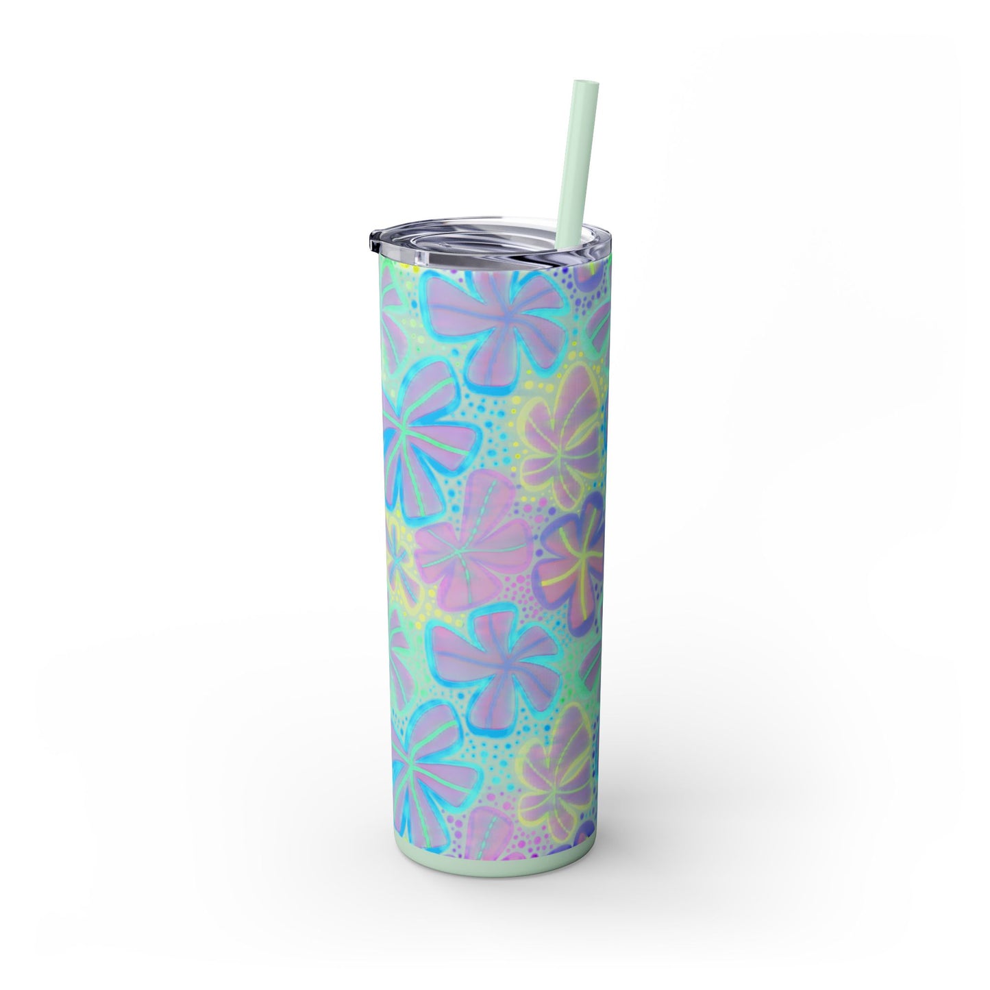 Pastel Butterfly Tumbler, 20oz Drinkware, Spring Decor, Cute Gift for Her, Eco-Friendly Cup, Floral Water Bottle