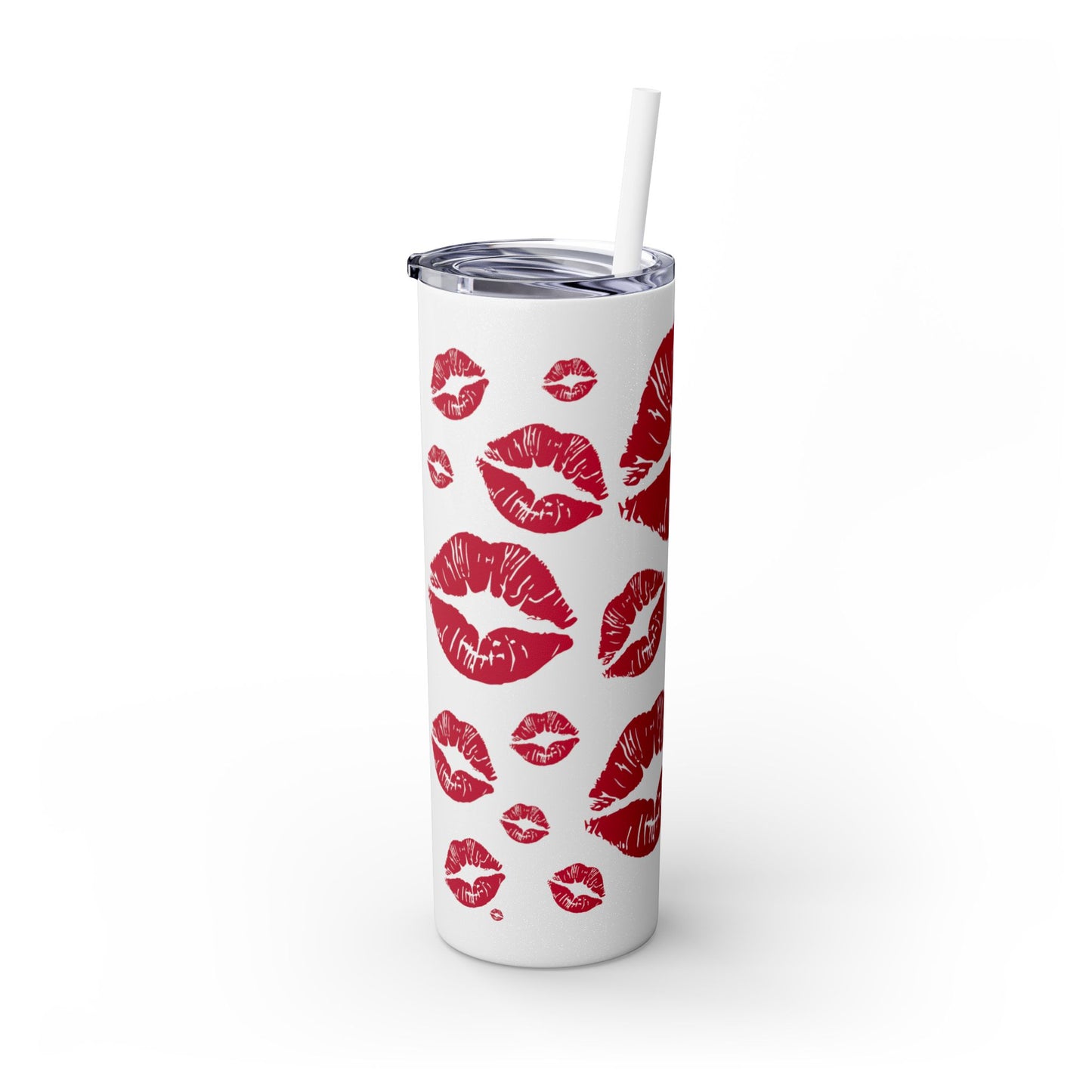 Red Lips Kiss Mark Skinny Tumbler, 20oz | Kiss Print Drinkware | Cute Gift for Her | Travel Mug | Valentine's Day, Wedding Favor