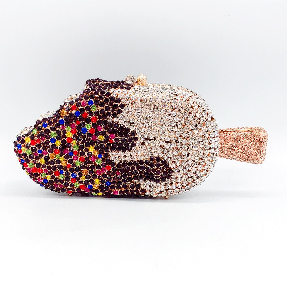 Ice Cream Shaped Diamond Evening Clutch Bag For Party Wedding Boutique Novelty Mini Kawaii Rhinestone Purses High Quality