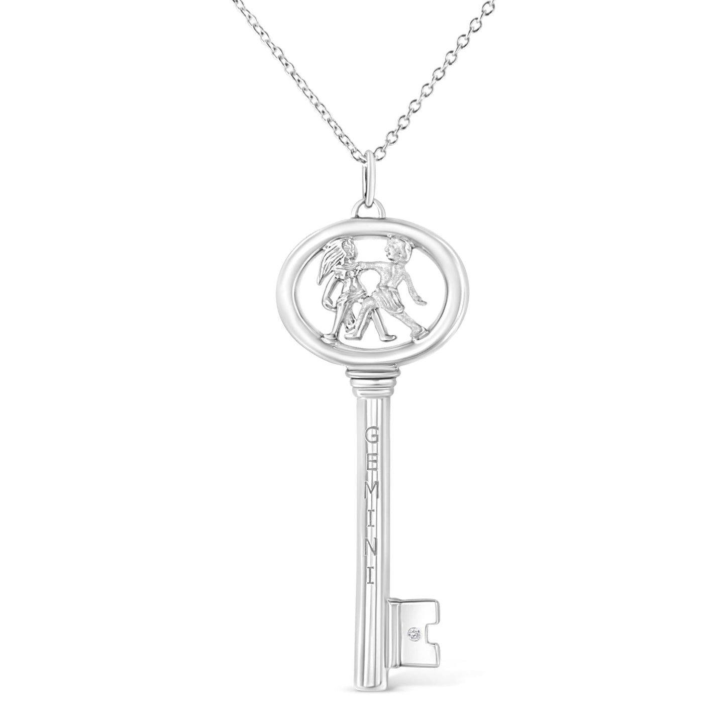 .925 Sterling Silver Diamond Accent Zodiac Key 18" Pendant Necklace (K-L Color, I1-I2 Clarity)-9