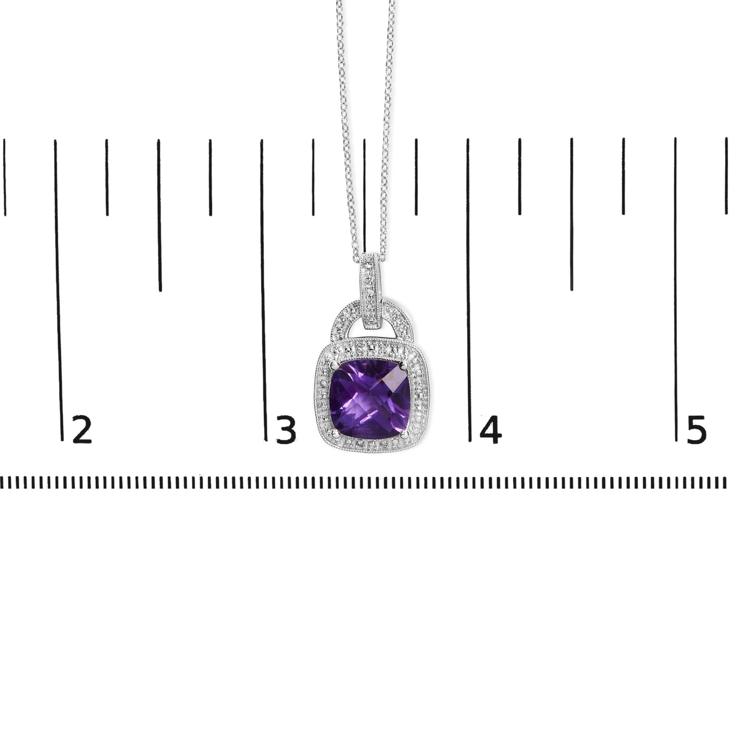 .925 Sterling Silver 10X10 MM Cushion Purple Amethyst and Diamond Accent Halo 18" Pendant Necklace (I-J Color, I1-I2 Clarity)-4