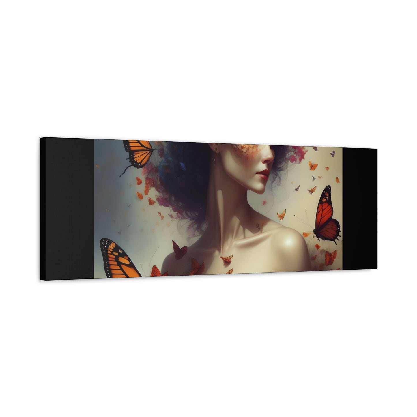 Canvas Wall Art - Butterfly Woman Print, Floral Home Decor, Unique Gift for Nature Lovers, Birthday Decoration, Whimsical Art
