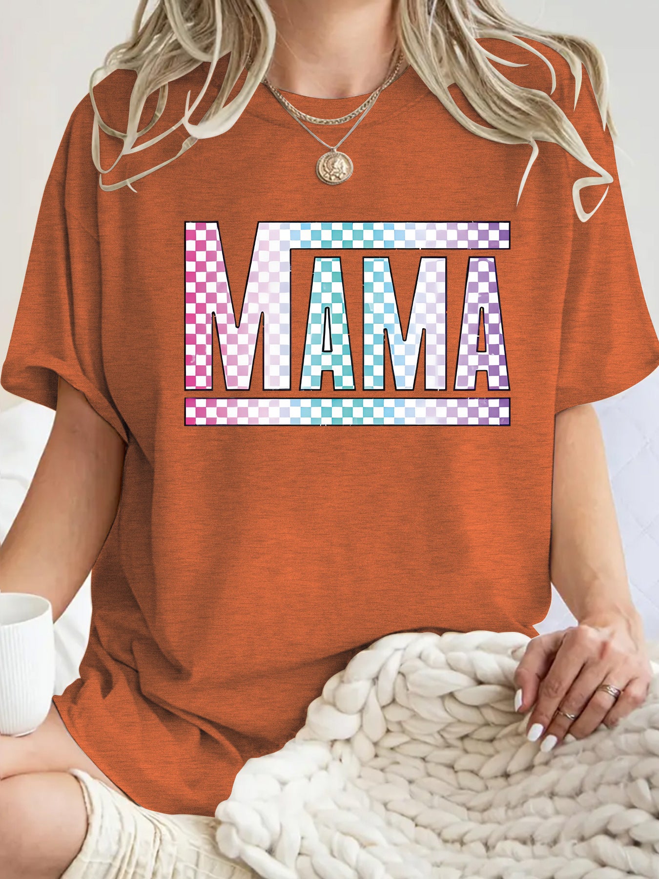 Mom's gift round neck pullover short sleeved shirt