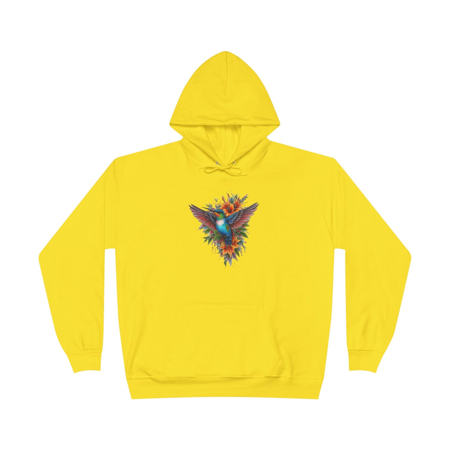 Vibrant Hummingbird Hoodie, Eco-Friendly Pullover, Perfect Gift for Nature Lovers, Spring Fashion, Unique Floral Design