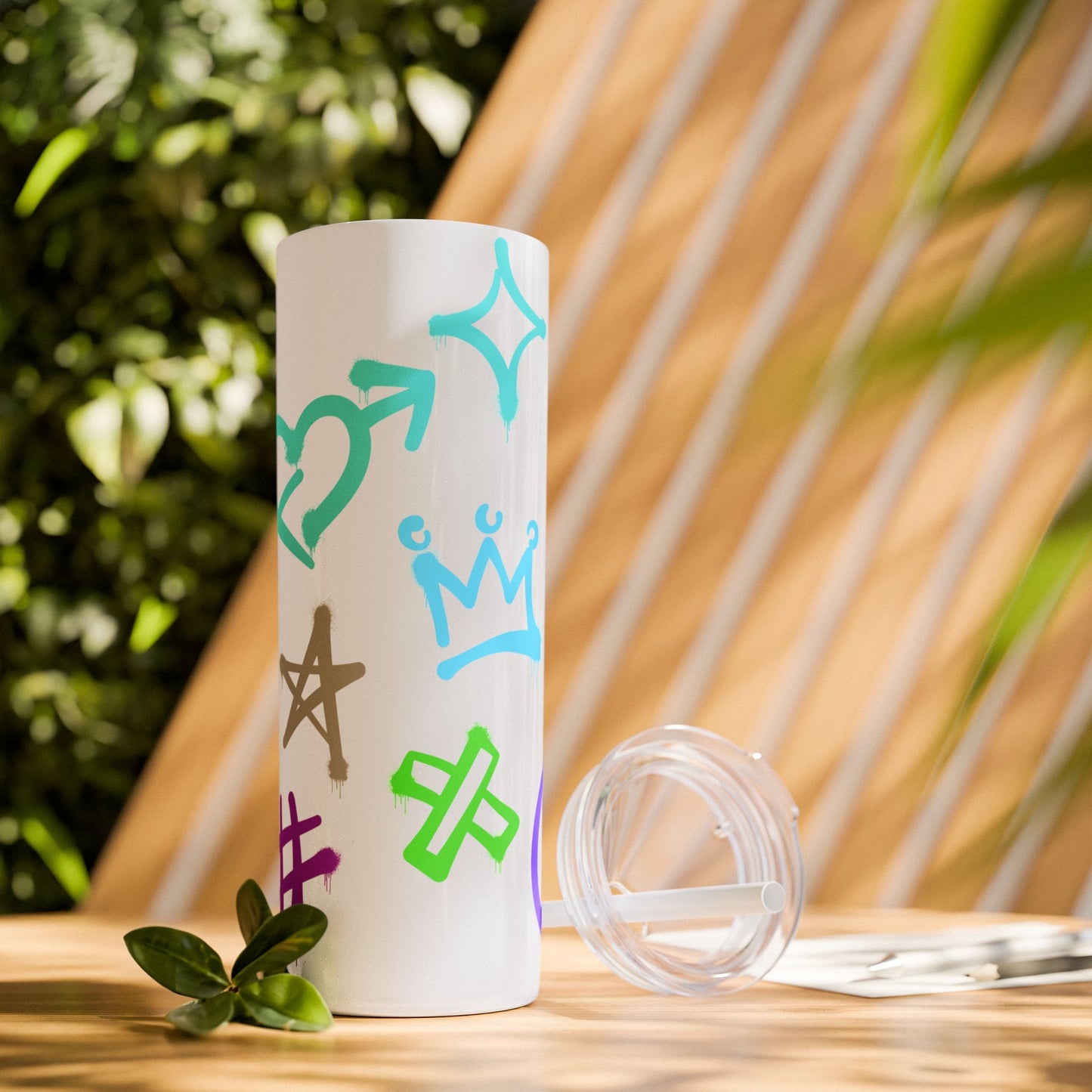 Trendy Skinny Tumbler with Straw, 20oz | Unique Graffiti Style Drinkware for Teens, Gifts, Parties, and Everyday Use