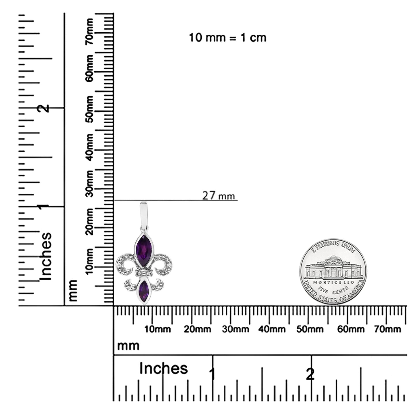 .925 Sterling Silver Marquise Cut Amethyst and Diamond Accent Fleur De Lis Dangle Stud Earrings (H-I Color, SI1-SI2 Clarity)-4