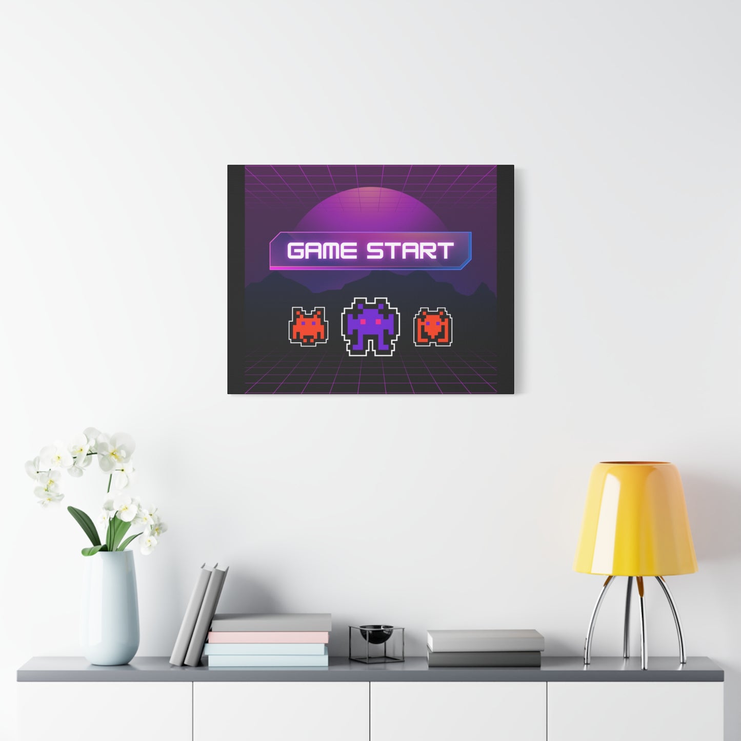 Retro Game Start Canvas Art Print | 80s Gaming Wall Decor, Gamer Gift, Pixel Art, Nostalgic Artwork, Home Decor