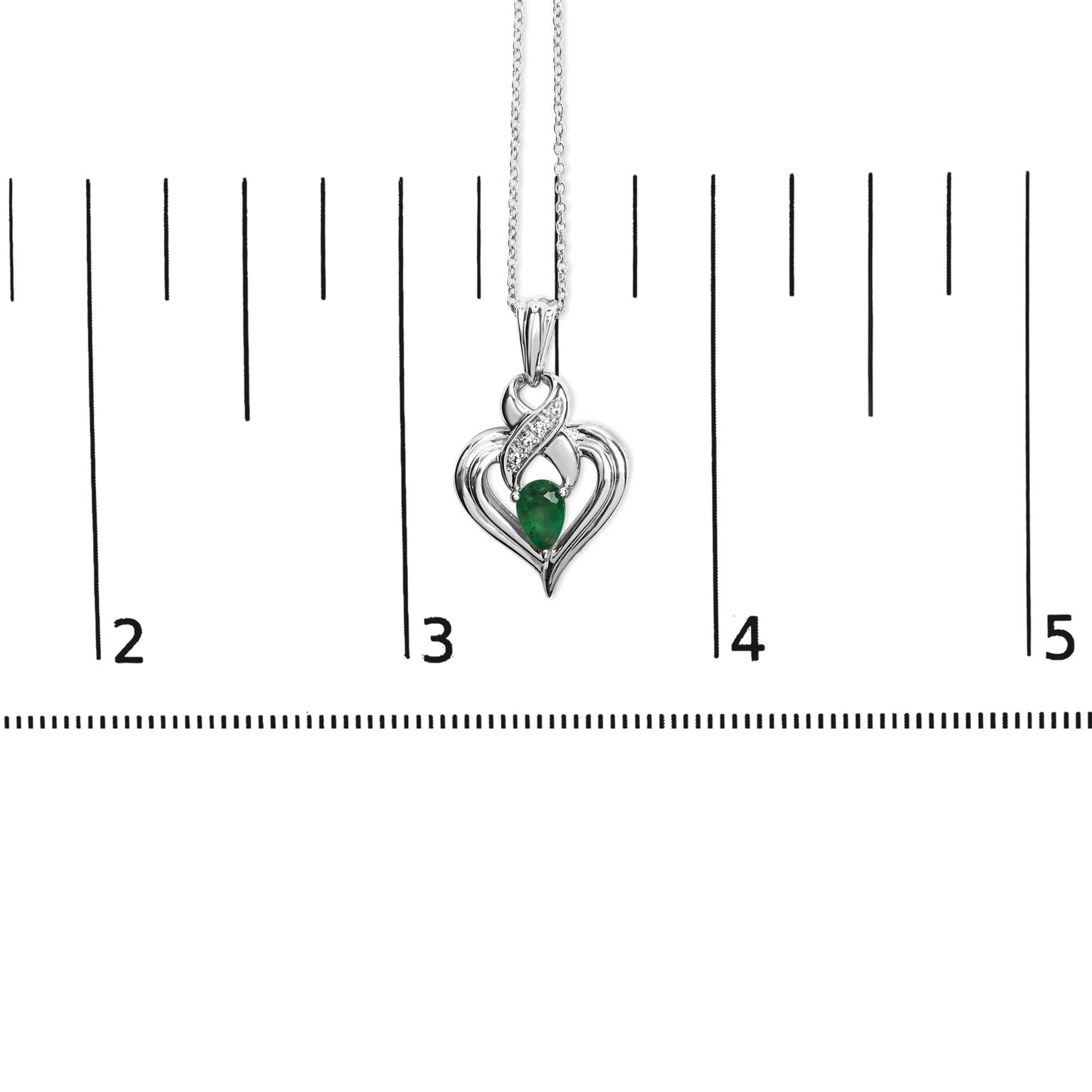 .925 Sterling Silver 6x4mm Pear Emerald and Diamond Accent Heart Pendant Necklace (H-I Color, SI1-SI2 Clarity) - 18 Inches-4