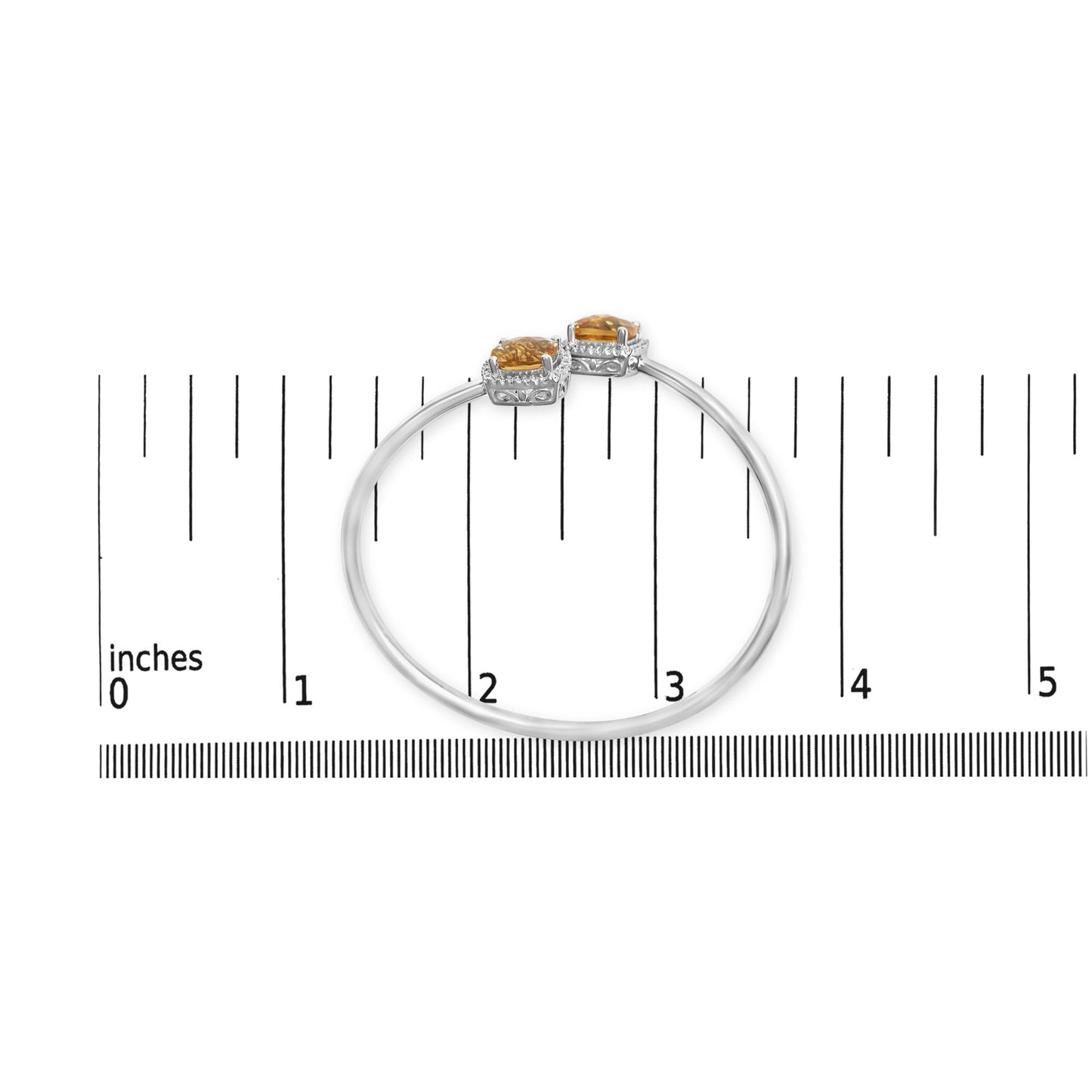 .925 Sterling Silver 8mm Cushion Cut Yellow Citrine Gemstone and Diamond Accent Split Bypass Bangle Bracelet (H-I Color, SI1-SI2 Clarity) - Fits up to 7.75" Inches-4