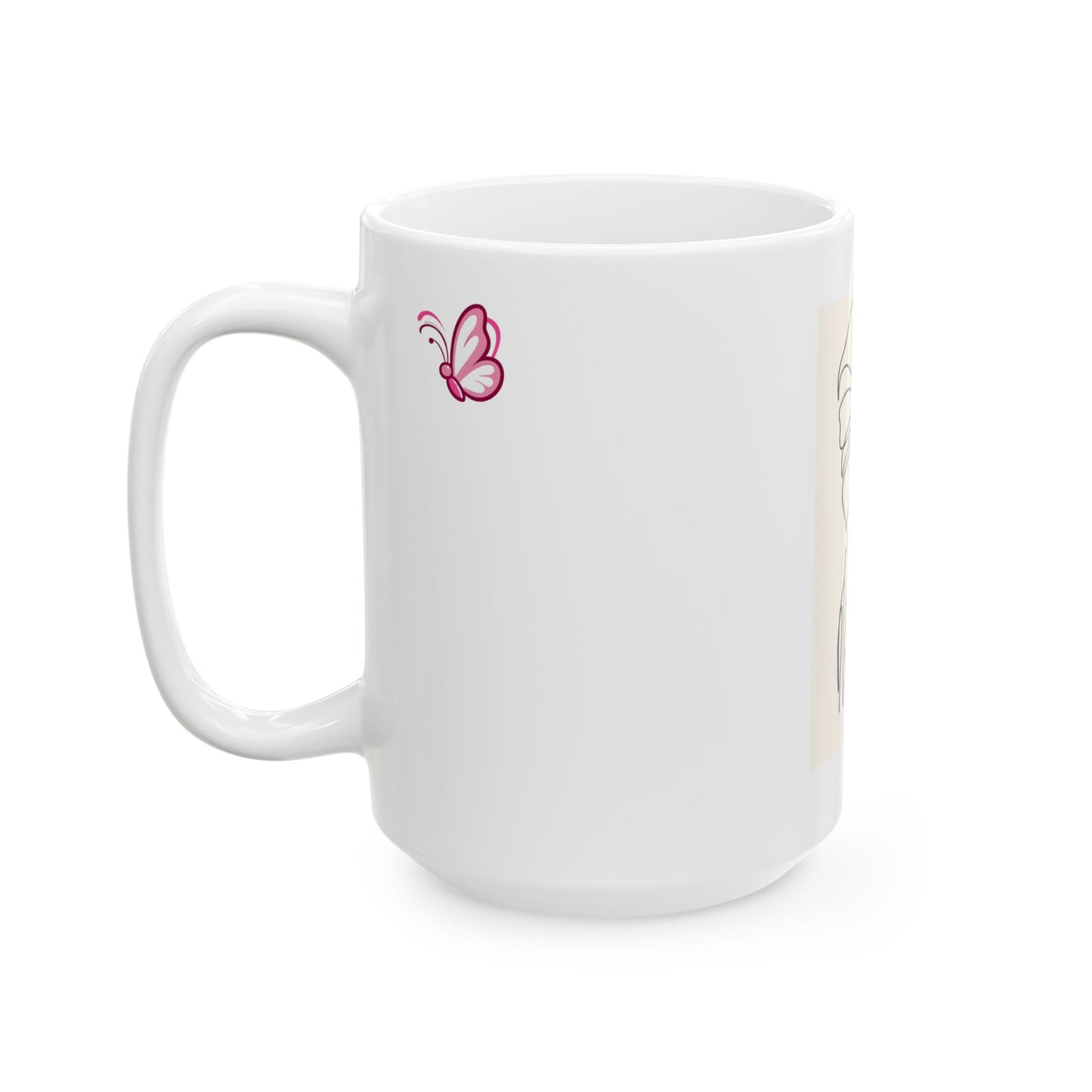 Elegant Butterfly Woman Line Art Ceramic Mug with Butterfly Accents, Perfect Gift for Coffee Lovers, Home Decor, Mother's Day, Self-Care