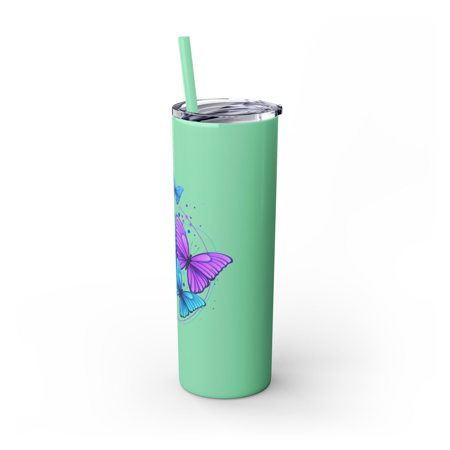 Butterfly Design Skinny Tumbler with Straw - 20oz Travel Mug