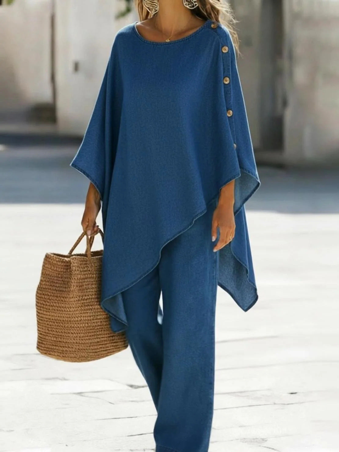 Womens Casual Solid-Color Loose Top And Pants Set