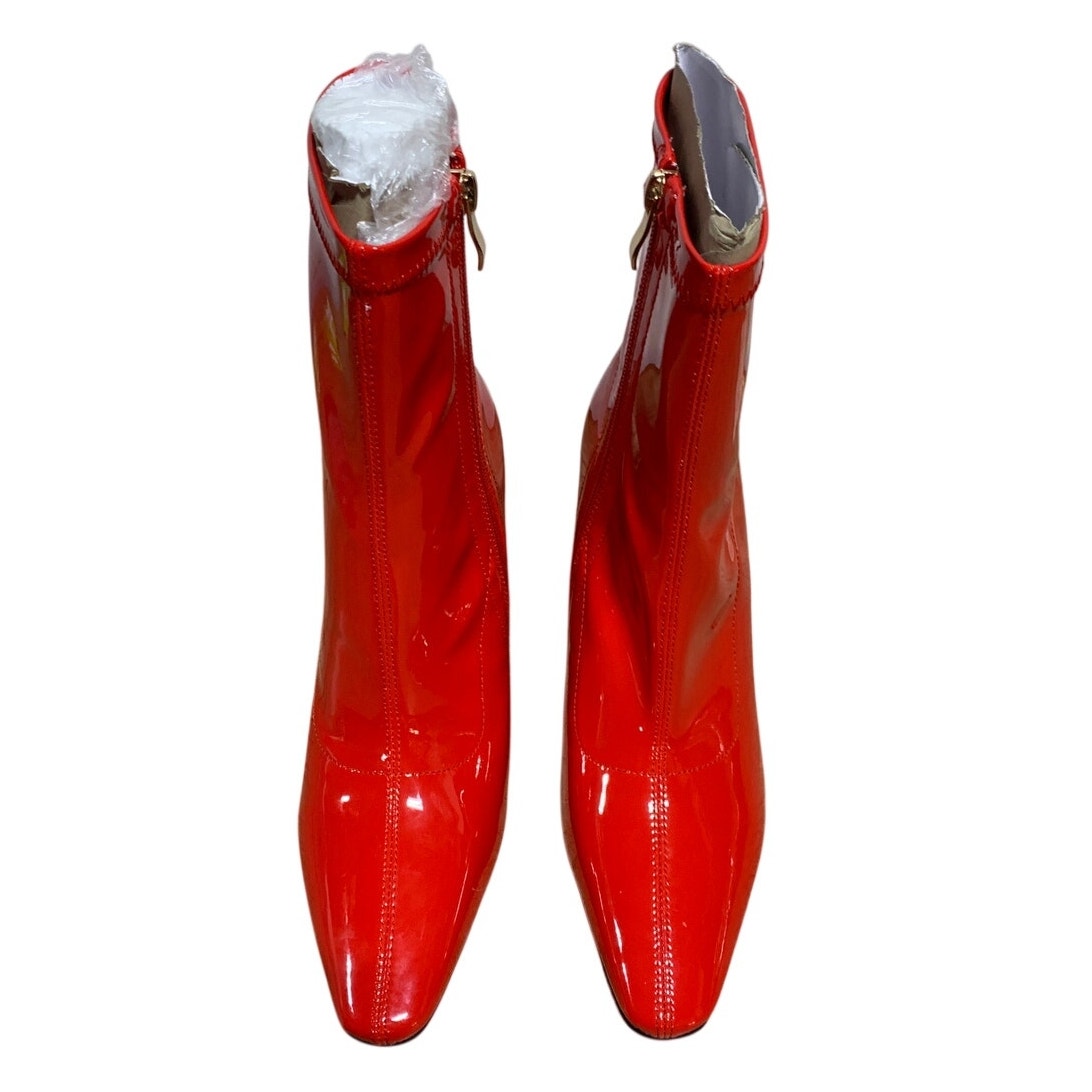Reitoye Womens Size 8 Red 3.5" Metallic Chunky Heel Square Toe Ankle Boot Shoes