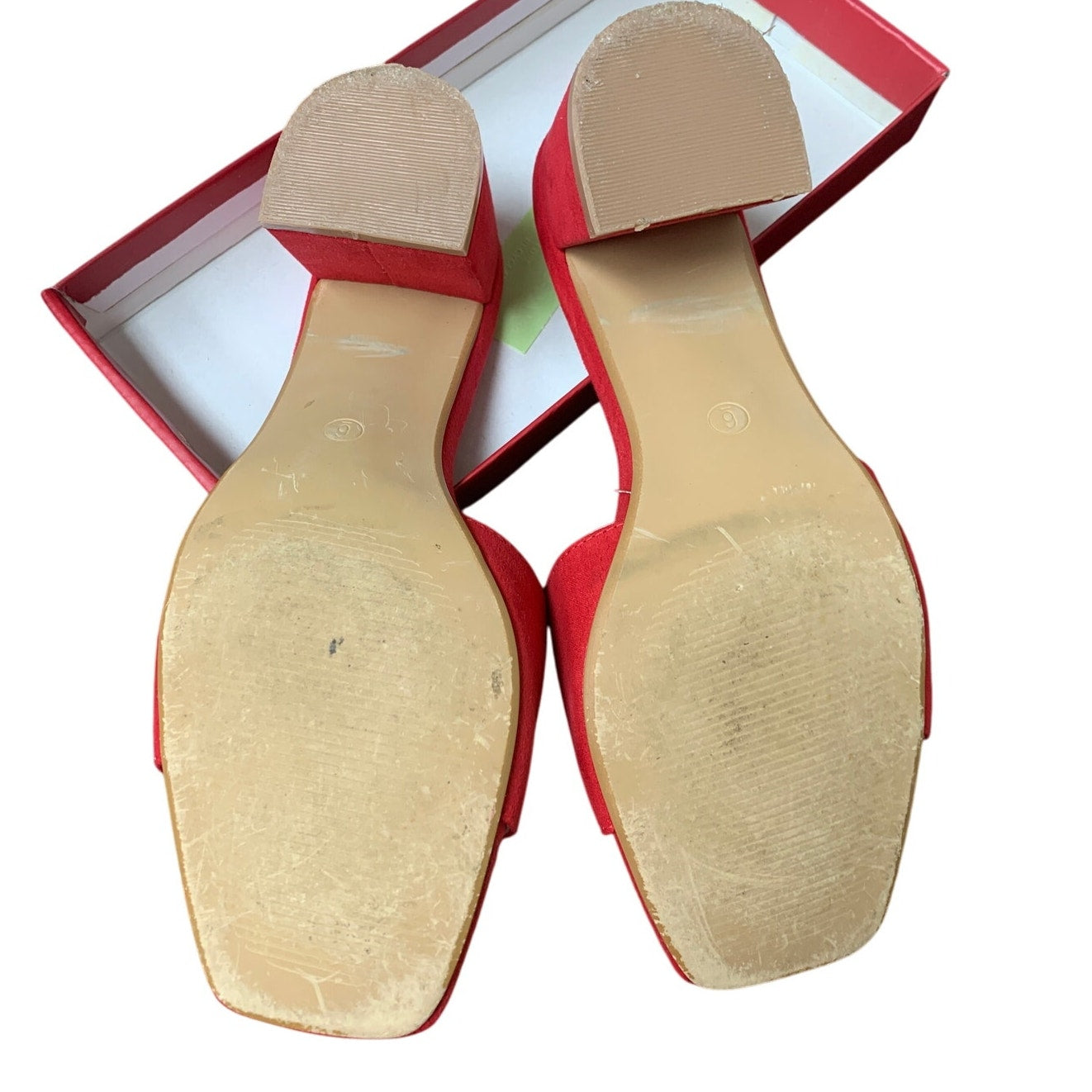Pizz Annu Womens Size 6 Red Faux Suede Open Toe Slide On 2.5" Block Heel Shoes