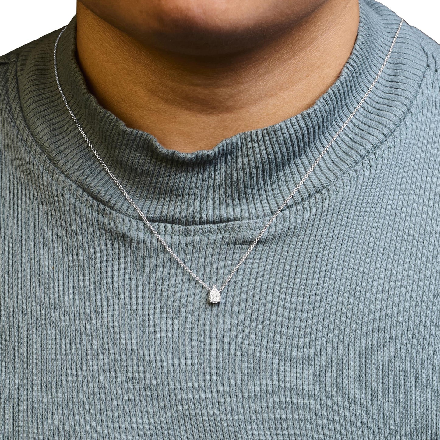 14K White Gold Pear Shape Lab Grown Diamond Solitaire Pendant Necklace (F-G Color, VS2-SI1 Clarity)-4