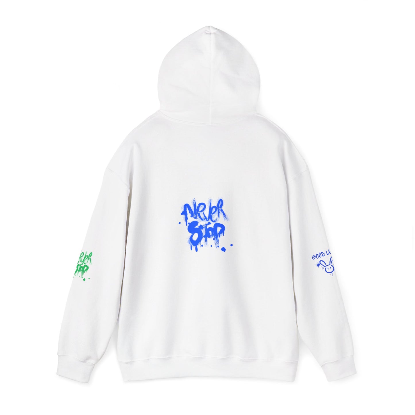 Good Luck Never Stop Unisex Heavy Blend Hooded Sweatshirt | Lucky Easter Bunny Design