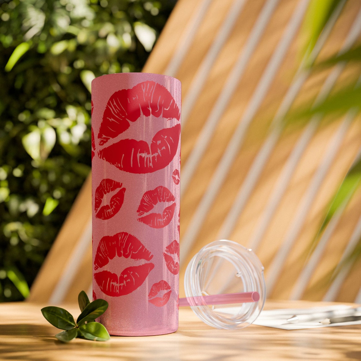Red Lips Kiss Mark Skinny Tumbler, 20oz | Kiss Print Drinkware | Cute Gift for Her | Travel Mug | Valentine's Day, Wedding Favor